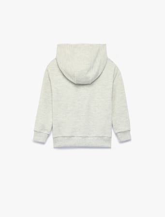 Nakış Detaylı Uzun Kollu Kapşonlu Fermuarlı Oversize Sweatshirt