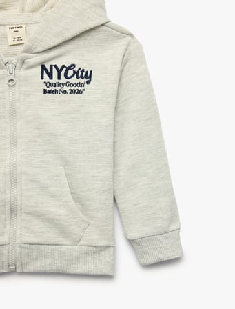 Nakış Detaylı Uzun Kollu Kapşonlu Fermuarlı Oversize Sweatshirt