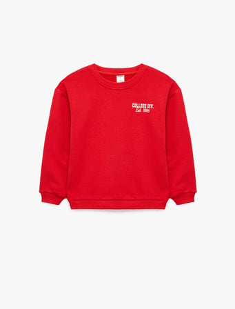 Pamuklu Uzun Kollu Bisiklet Yaka Baskılı Sweatshirt