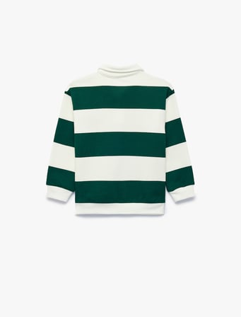 İşleme Detaylı Düğmeli Uzun Kollu Oversize Polo Yaka Sweatshirt