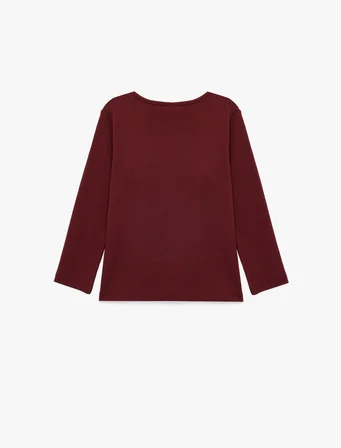Ribanalı Uzun Kollu Bisiklet Yaka Baskılı Pamuklu Tişört
