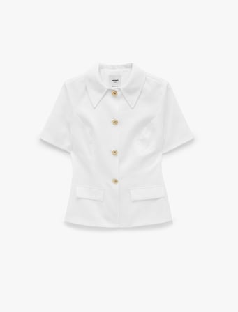 Keten Karışımlı Klasik Yaka Metal Düğmeli Kısa Kollu Blazer Ceket