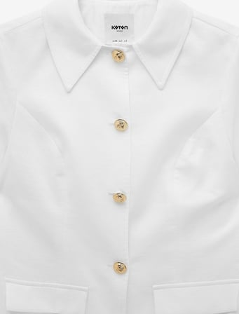 Keten Karışımlı Klasik Yaka Metal Düğmeli Kısa Kollu Blazer Ceket