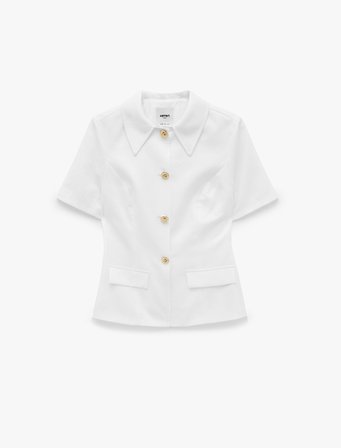 Keten Karışımlı Klasik Yaka Metal Düğmeli Kısa Kollu Blazer Ceket
