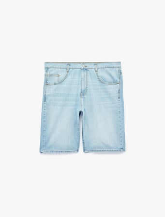 Pamuklu Normal Bel Cepli Bol Baggy Jean Şort