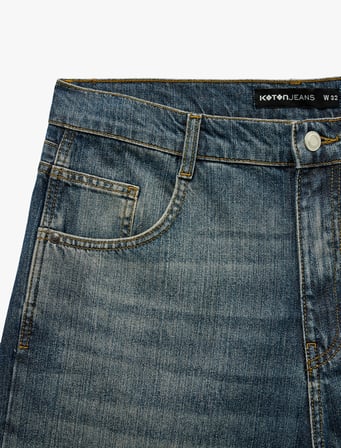 Pamuklu Normal Bel Cepli Bol Baggy Jean Şort