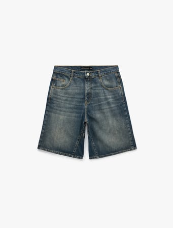 Pamuklu Normal Bel Cepli Bol Baggy Jean Şort