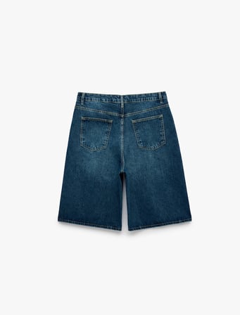 Pamuklu Normal Bel Rahat Kalıp Cepli Baggy Jean Şort