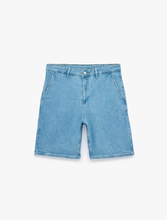 Pamuklu Cepli Normal Bel Straight Fit Bermuda Klasik Jean Şort