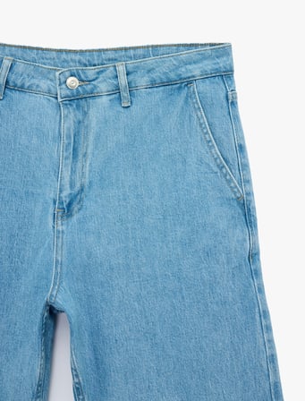 Pamuklu Cepli Normal Bel Straight Fit Bermuda Klasik Jean Şort