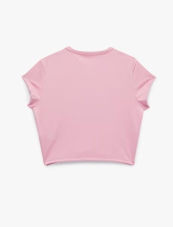 Slim Fit Bisiklet Yaka Kısa Kollu Baskılı Crop Spor Tişört
