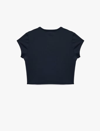 Slim Fit Bisiklet Yaka Kısa Kollu Baskılı Crop Spor Tişört