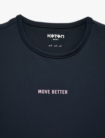 Slim Fit Bisiklet Yaka Kısa Kollu Baskılı Crop Spor Tişört