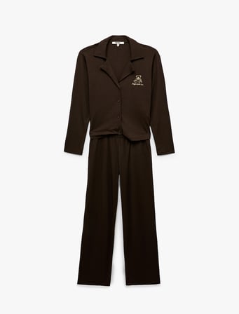 Viskon Karışımlı Rahat Kalıp Kaşkorse Gömlek Yaka Pijama Takımı
