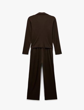 Viskon Karışımlı Rahat Kalıp Kaşkorse Gömlek Yaka Pijama Takımı