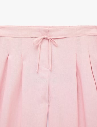 Geniş Paça Pileli Cepli Beli Bağcıklı Pantolon