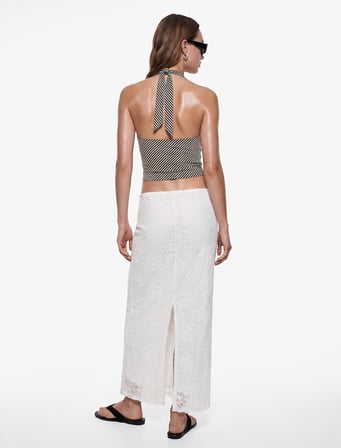 Slim Fit Normal Bel Midi Yırtmaçlı Dantel Etek