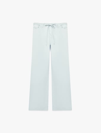 Pamuklu Cep Detaylı Beli Bağcıklı Bol Pantolon - Loose Straight Fit Jean