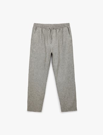 Regular Fit Pamuk Keten Karışımlı Cepli  Beli Bağcıklı Pantolon