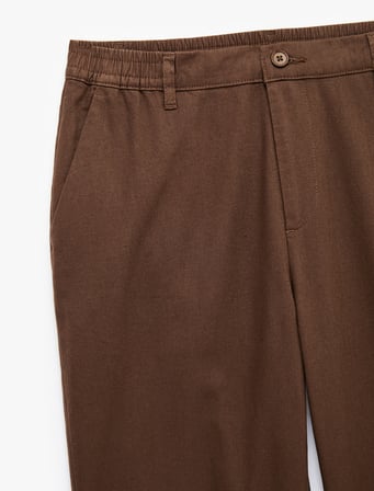 Cepli Beli Lastikli Keten Karışımlı Slim Fit Pantolon