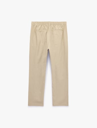 Slim Fit Cepli Pileli Keten Karışımlı Düğmeli Beli Lastikli Bağcıklı Pantolon