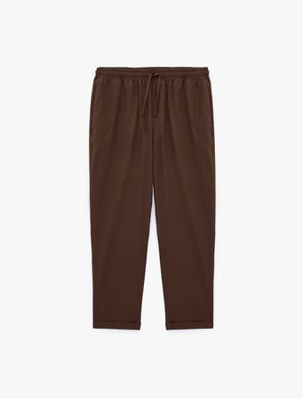 Slim Fit Keten Karışımlı Cepli Beli Lastikli Bağcıklı Pantolon