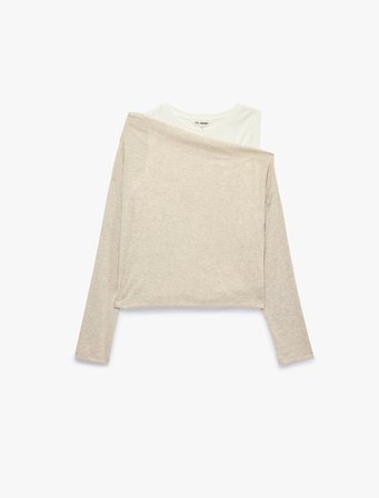 Asimetrik Yaka Uzun Kollu Slim Fit Tişört