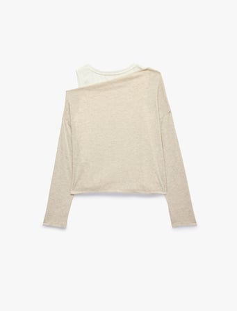 Asimetrik Yaka Uzun Kollu Slim Fit Tişört