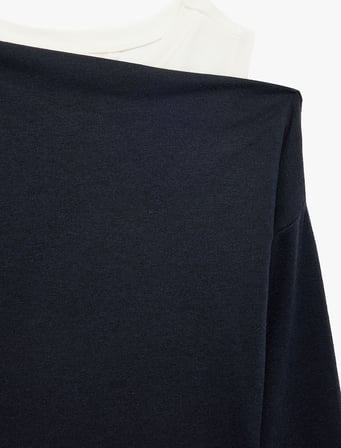 Slim Fit Viskon Karışımlı Asimetrik Yaka Uzun Kollu Katmanlı Tişört