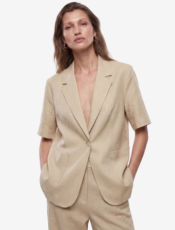 Cepli Kısa Kollu Keten Blazer Ceket