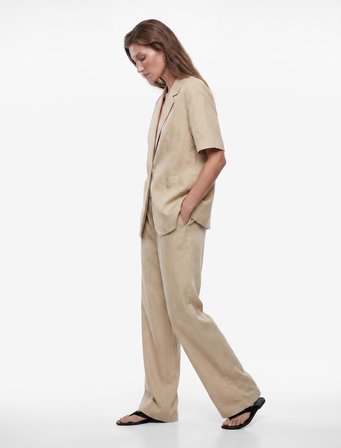 Cepli Kısa Kollu Keten Blazer Ceket