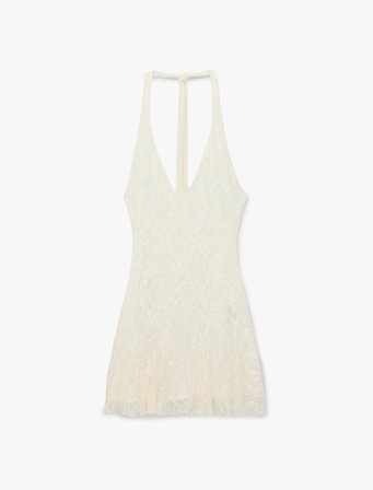 Dantelli Payetli Halter Yaka Boyundan Bağlamalı Kolsuz Mini Bridal Elbise