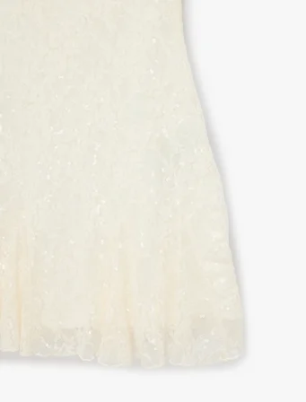 Dantelli Payetli Halter Yaka Boyundan Bağlamalı Kolsuz Mini Bridal Elbise