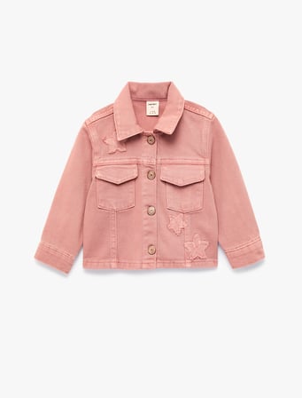 Yıldız Detaylı Pamuklu Kapaklı Cepli Uzun Kollu Denim Ceket