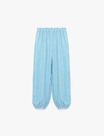 Bürümcük Kumaş Beli Lastikli Çizgili Pantolon