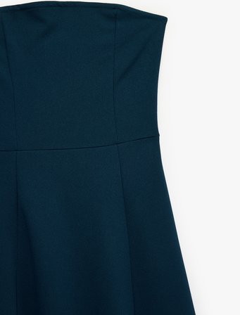 Krep Scuba Kumaş Midi Boy Straplez Kloş Elbise