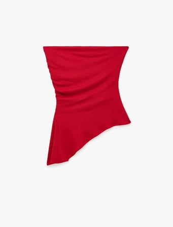 Asimetrik Kesim Slim Fit Kolsuz Straplez Yaka Büstiyer