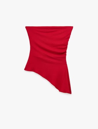 Asimetrik Kesim Slim Fit Kolsuz Straplez Yaka Büstiyer