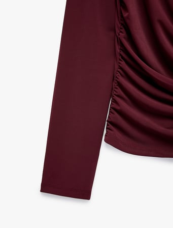 Slim Fit Uzun Kollu Şal Detaylı Drapeli Degaje Yaka Bluz