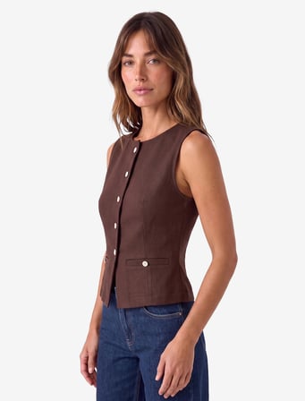 Düğmeli Slim Fit Bisiklet Yaka Kolsuz Hırka