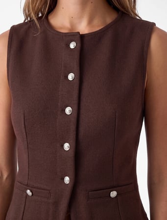 Düğmeli Slim Fit Bisiklet Yaka Kolsuz Hırka