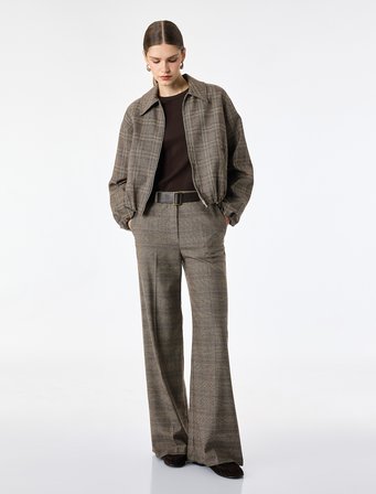 Fermuarlı Ekose Oversize Bomber Ceket