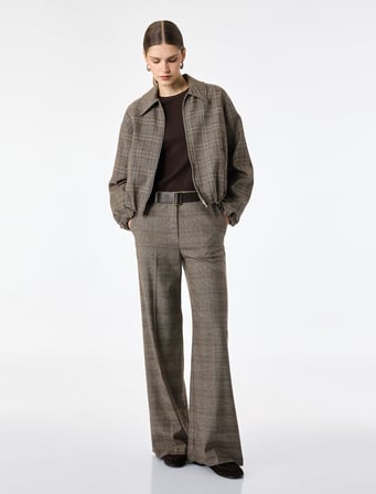 Fermuarlı Ekose Oversize Bomber Ceket