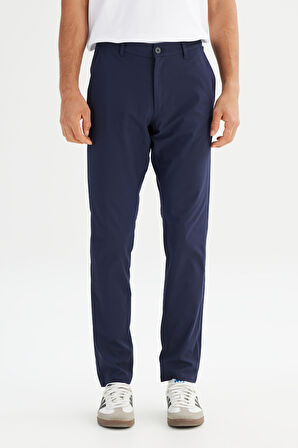 Regular Fit Normal Kesim Dar Paça Yan Cep Detaylı Lacivert Pantolon