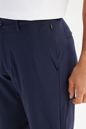Regular Fit Normal Kesim Dar Paça Yan Cep Detaylı Lacivert Pantolon