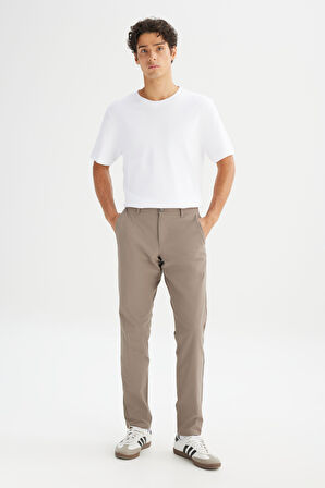 Regular Fit Normal Kesim Normal Bel Yan Cep Detaylı Bej Pantolon
