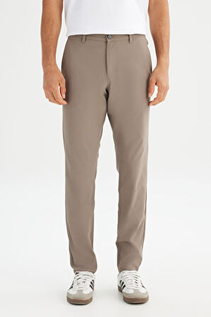 Regular Fit Normal Kesim Normal Bel Yan Cep Detaylı Bej Pantolon