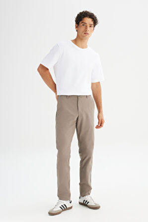 Regular Fit Normal Kesim Normal Bel Yan Cep Detaylı Bej Pantolon