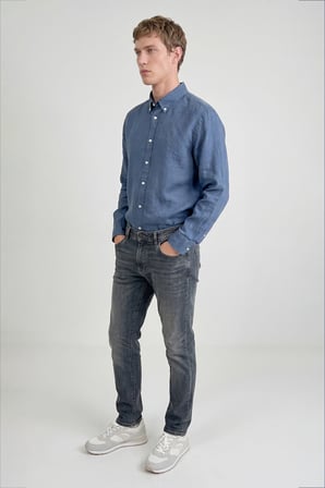 %100 Keten Regular Fit Normal Kesim Siyah Gömlek