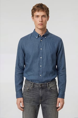 %100 Keten Regular Fit Normal Kesim Siyah Gömlek